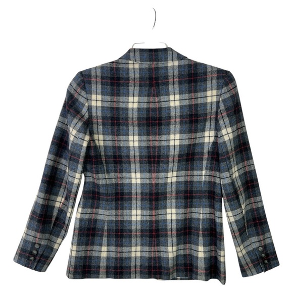 VINTAGE PENDLETON GRAY BLUE PLAID WOOL BLAZER JACKET SINGLE BUTTON SZ 10 - Picture 2 of 7
